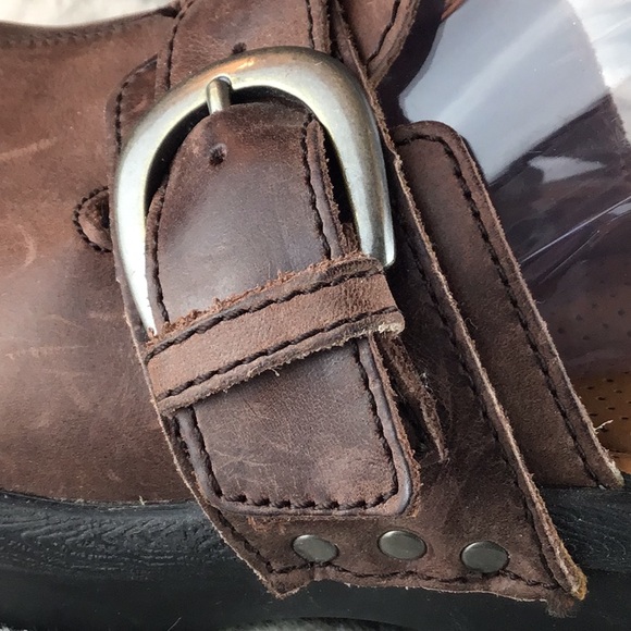 CROCS Brown Leather Clogs Mules with Buckle Sz 8 - Picture 8 of 11